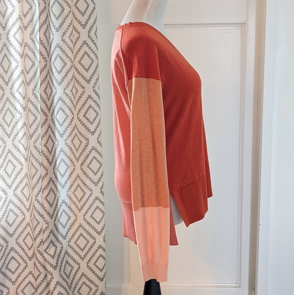Lacoste Womens Sweater Size S/38 Salmon Orange Deep V-Neck Colorblock Cotton - Picture 3 of 9